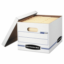Bankers Box STOR/FILE Storage Box Letter/Legal Lift-off Lid White/Blue 4/Carton