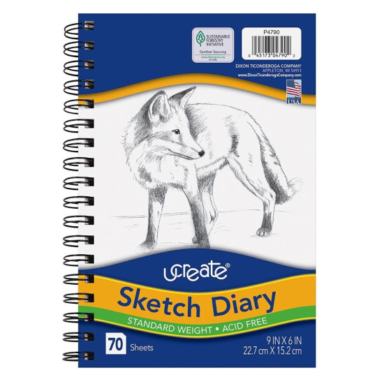 Pacon Art 1st Sketch Diary 9" x 6" White 70 Sheets/Pad (4790) P4790