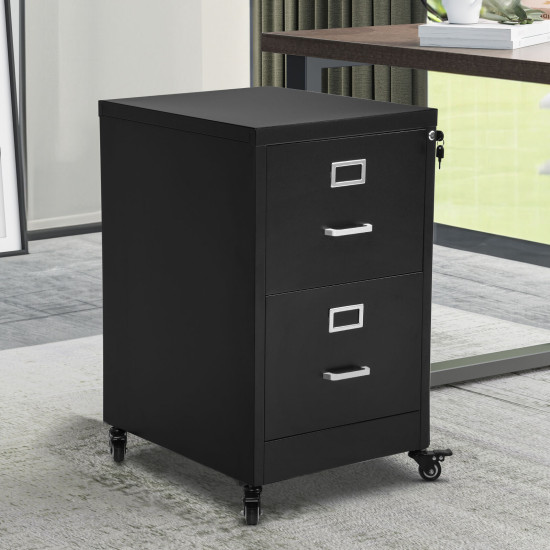 TAUS 2-Drawer Metal File Cabinet Lockable Filing Cabinet Office Storage Black