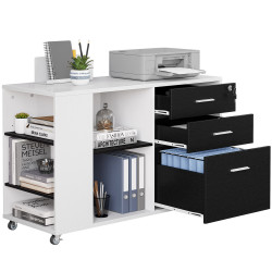 Wood Lateral File Cabinet with 3 Drawer Mobile Filling Cabinets for Office White