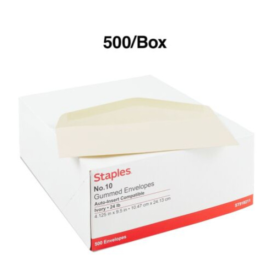 tions #10 Premium Diag-Seam Gummed Envelopes 4-1/8" x 9-1/2" Ivory